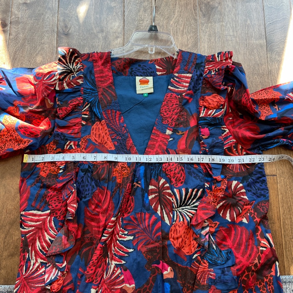 Farm Rio Bold Tropical Print V-Neck Maxi Dress - Red & Blue - Picture 8 of 12